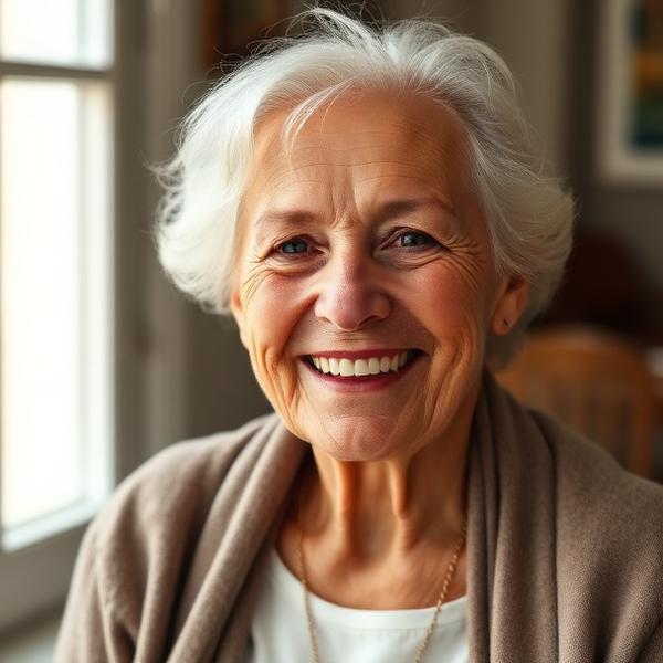 Portrait souriant de Madeleine, 72 ans